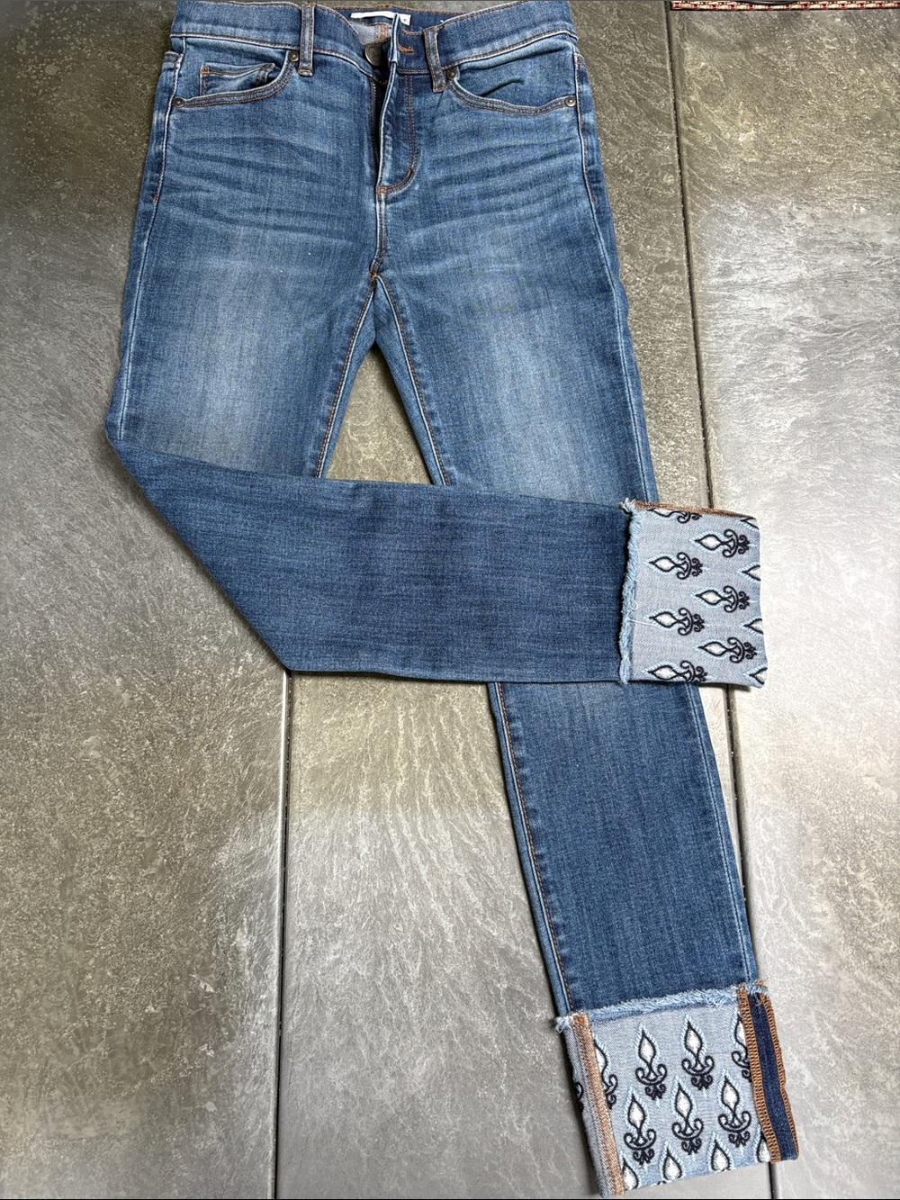 LOFT Skinny Jeans with Patterned Cuffs - Medium Blue Wash